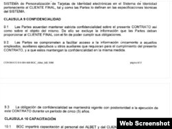 Cláusula de confidencialidad en el contrato entre la firma cubana Albet y la panameña BGC para los pasaportes venezolanos.