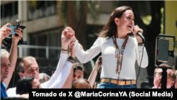 María Corina Machado en un acto multitudinario en Caracas (imagen de archivo).